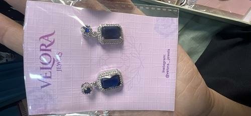 Sapphire-Blue Crystal Halo Drop Earrings