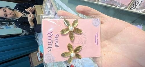 Gold Flower Stud Earrings with Pearl Center