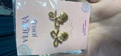 Gold Bow & Heart Drop Earrings