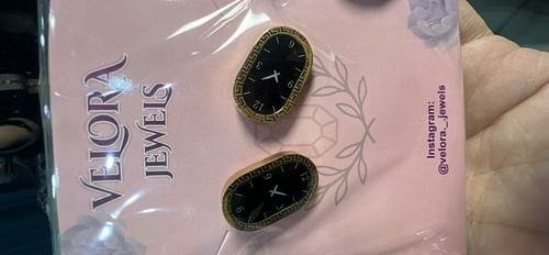 Black Oval Stud Earrings with Gold Trim