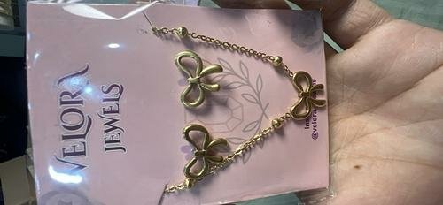 Gold Bow Necklace & Earrings Set