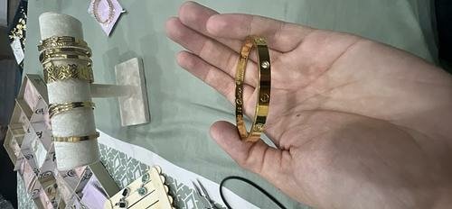 Gold Screw-Detail Hinged Bangle